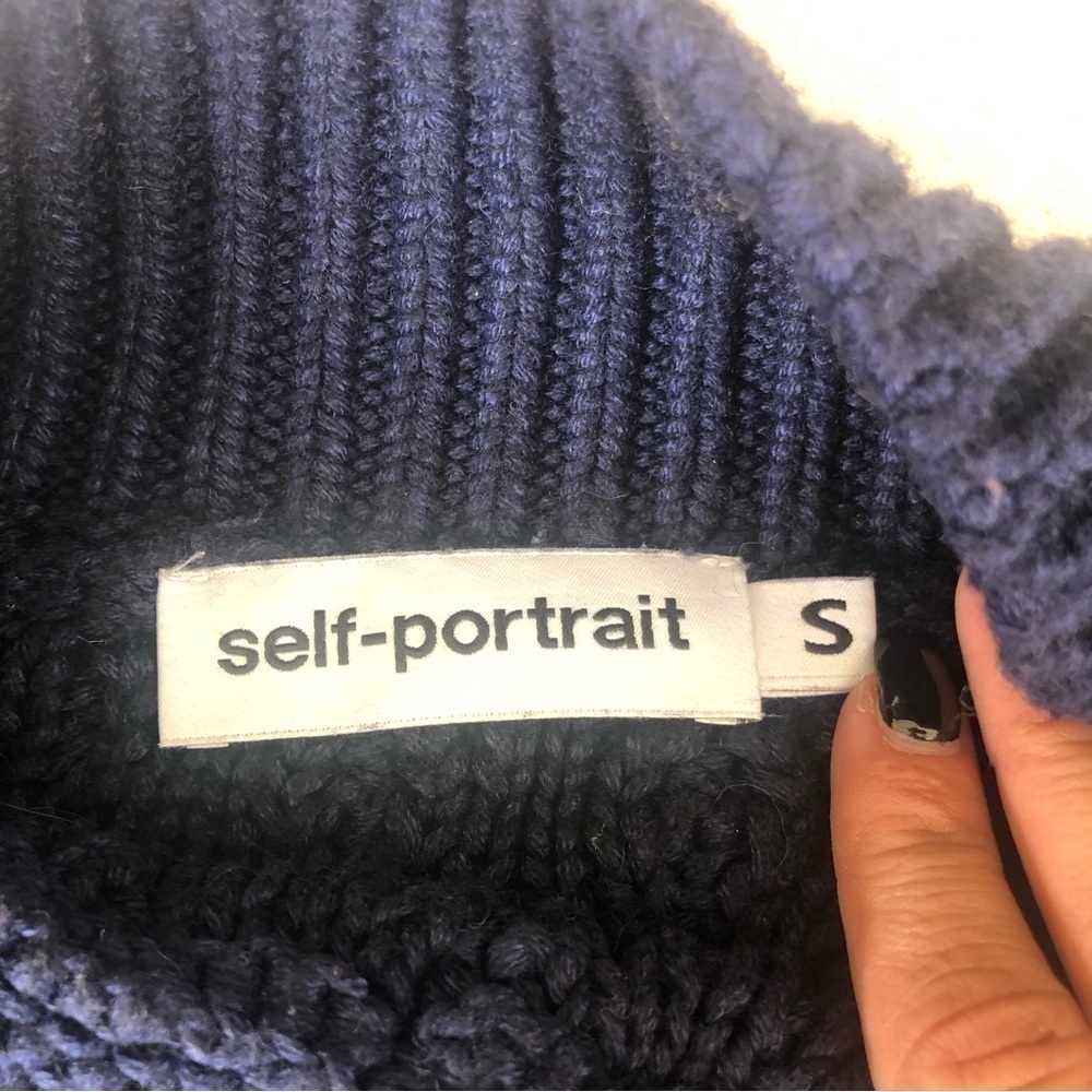 Self-Portrait Cable Knit Chunky Navy Blue Sweater Small - Picture 4 of 9